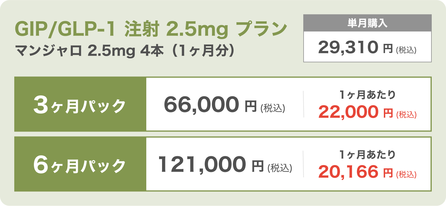 GIP/GLP-1 注射 2.5mg プラン マンジャロ 2.5mg 4本