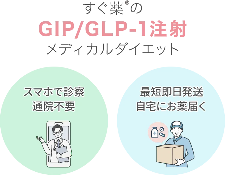 すぐ薬のGIP/GLP-1注射 メディカルダイエット スマホで診察通院不要 最短即日発送 自宅にお薬届く