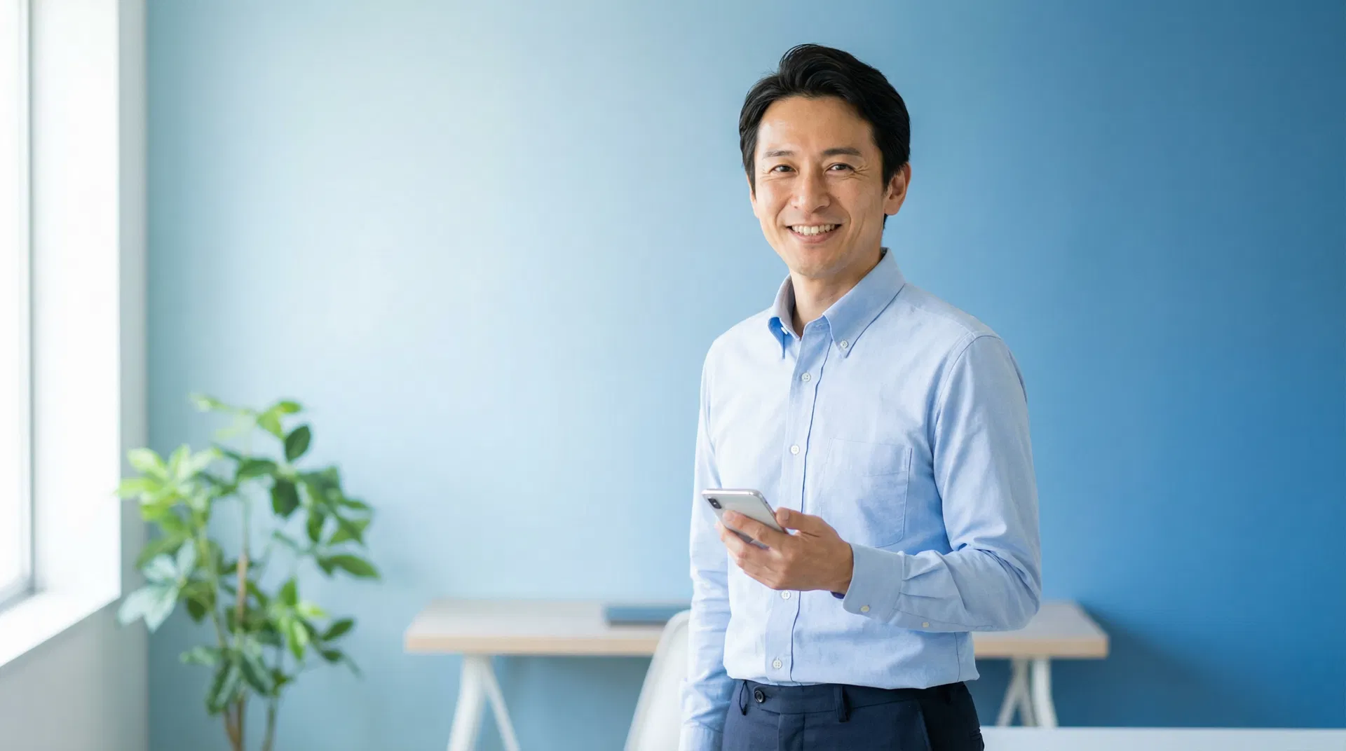 爽やかな男性がスマートフォンでAGAオンライン診療を受けている様子