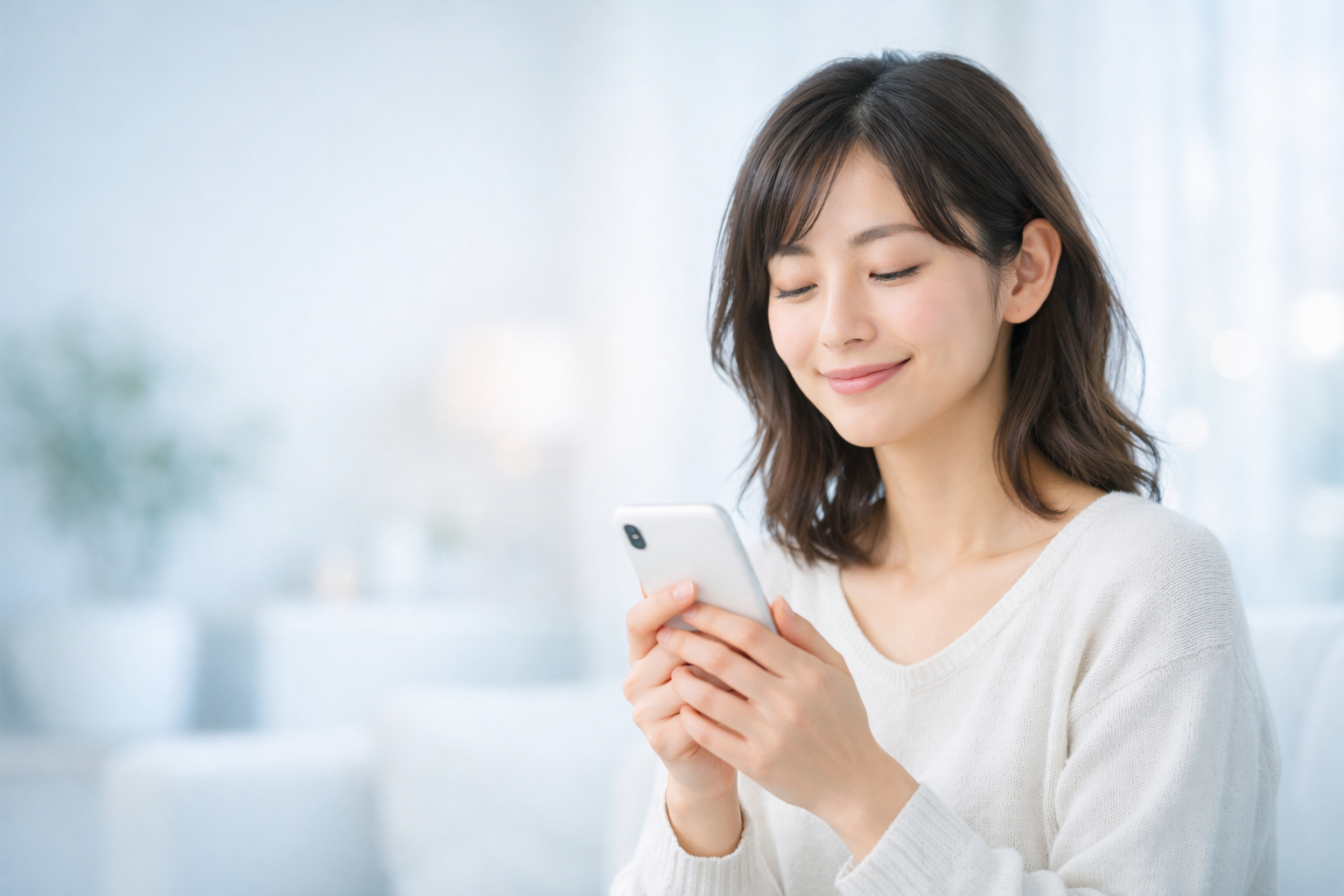 スマートフォンを操作する女性